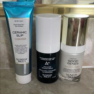 BRAND NEW SUNDAY RILEY RETINOID SERUM, GOOD GENES LACTIC ACID, CERAMIC CLEANSER!
